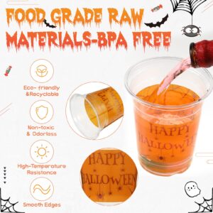 12 Oz Bulk Plastic Halloween Party Cups Clear Disposable Cups Printed Happy Halloween with Spider and Cobweb Disposable Plastic Party Cups Tableware for kids Adults Halloween Party Supplies(36 Pack)