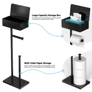 CISILY Black Toilet Paper Holder Stand with Storage Shelf, Free Standing Toilet Paper Roll Holders, Bathroom Toliet Tissue Holder Accessories Essentials