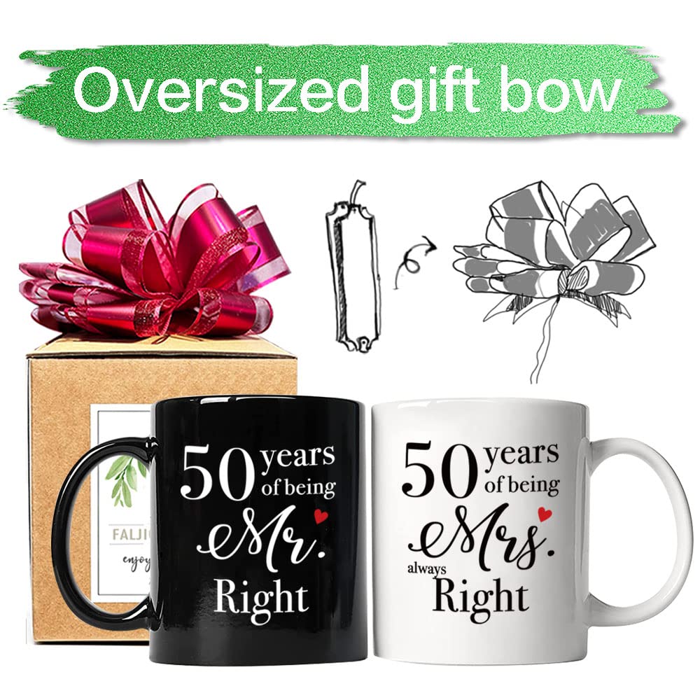 FALJIOK 50 Year Anniversary Coffee Mugs Set of 2, 50 Years of Being Mr Right & Mrs Always Right Mug 11oz, 50th Wedding Anniversary Mug Gifts for Couple Parents Grandparents