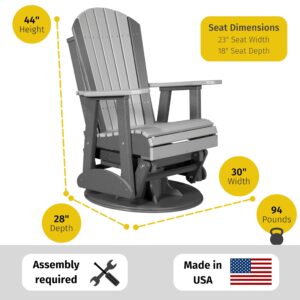 LuxCraft 2' Adirondack Outdoor Swivel Glider Chair, Patio Glider Rocker, Outdoor Swivel Rocker Chair, Glider Rocking Chair (Weatherwood & Black)