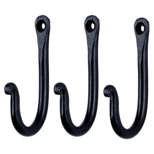 hell blues decorative hook wrought iron wall mount coat hooks ~ set of 3 handmade classic wall hooks for hanging keys, bags, towels (robe hanger)