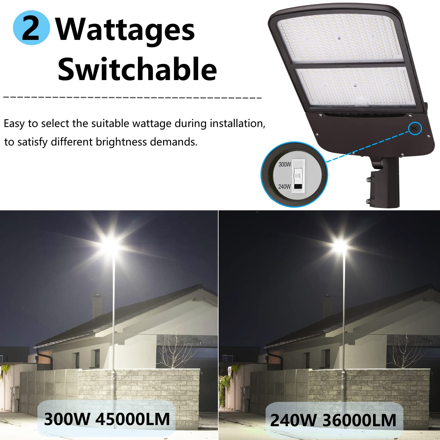 300W Outdoor LED Parking Lot Light with Slip Fitter Mount, 0-10V Dimmable, 5000K, 45000LM [1000W HPS/HID Equiv] UL/DLC Dusk to Dawn Photocell Sensor LED Commercial LED Flood Light