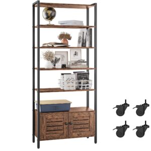 ironck bookshelf and bookcase with 2 doors and 5 shelves, 27.6" w standing storage cabinet for living room, home office, bedroom, washroom, vintage brown