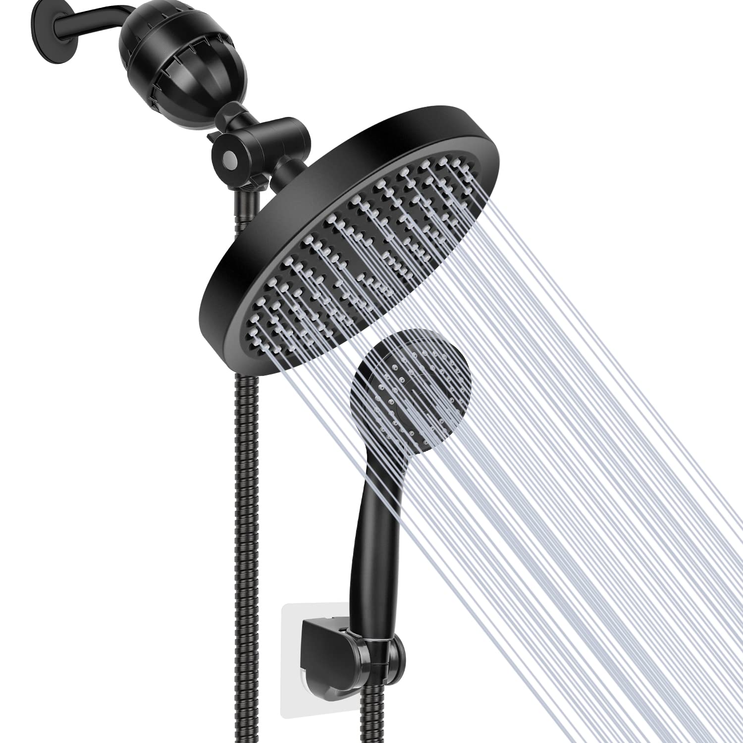 Taiker Filtered Shower Head, High Pressure Rainfall Shower Head/Handheld Shower Filter Combo, Luxury Modern Chrome Plated with 60'' Hose Anti-leak with Holder (Black)