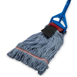 SPARTA Flo-Pac Acrylic Mop Head, Loop-Ended, Wide Band with 5" Red Band with Scrubber for Organized Cleaning, Large, Blue