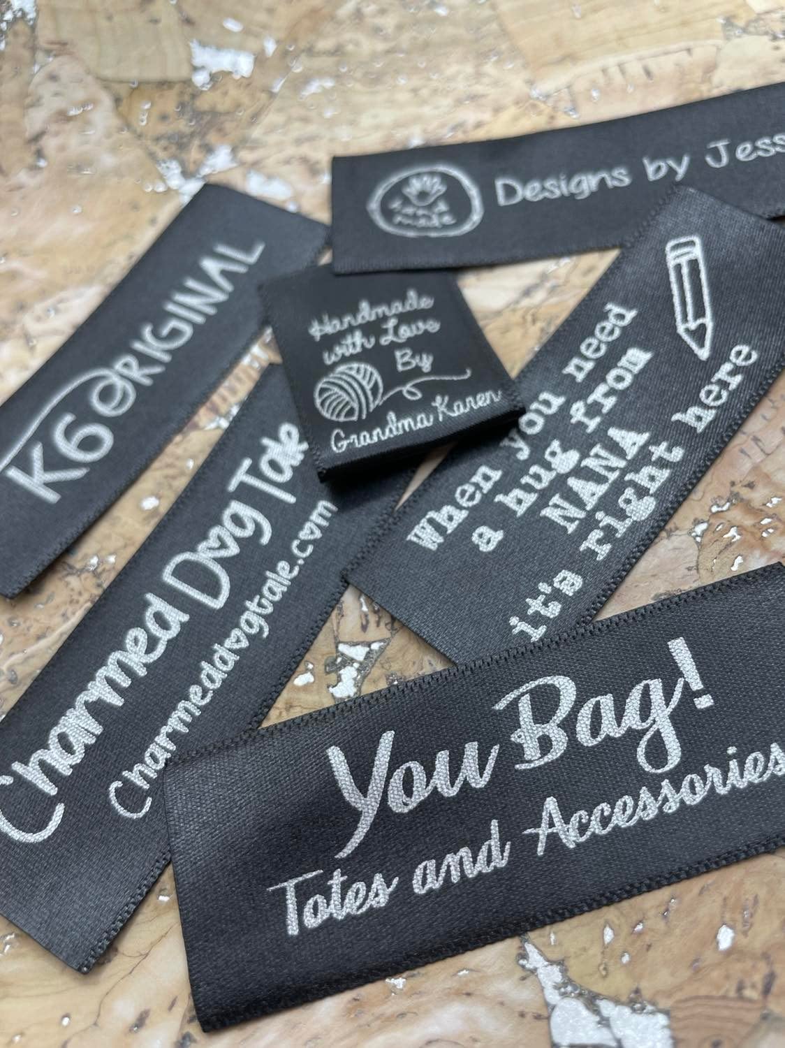 30 Black Custom Printed Satin Fabric Labels Sew On for Clothing, Crafts, Nursing Home Clothing, Children's Clothing, Knitting, Crocheting, Handmade Items