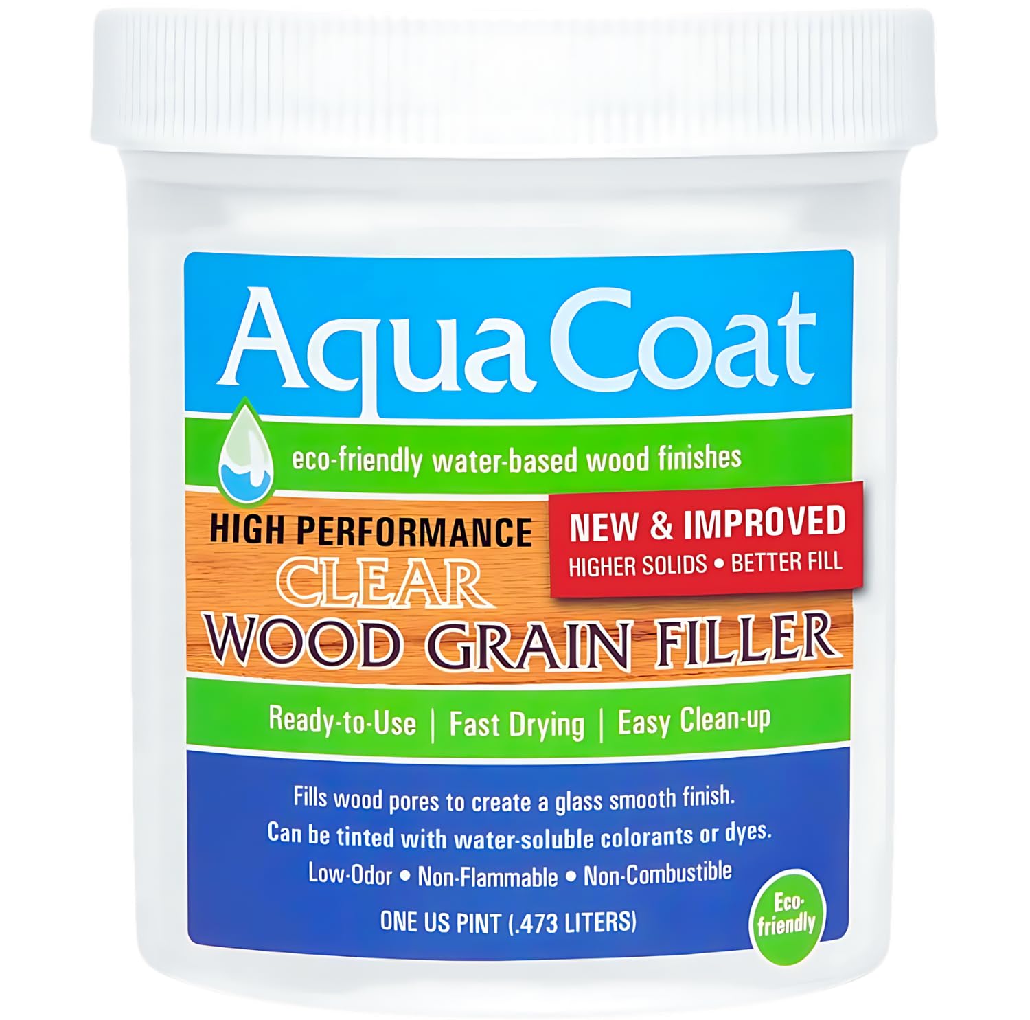 Aqua Coat Water Based High Performance Clear Wood Grain Filler Gel, Great for Home Improvement and DIY Woodworking Professionals, Low Odor, Fast Drying and Stainable, 1 Pint