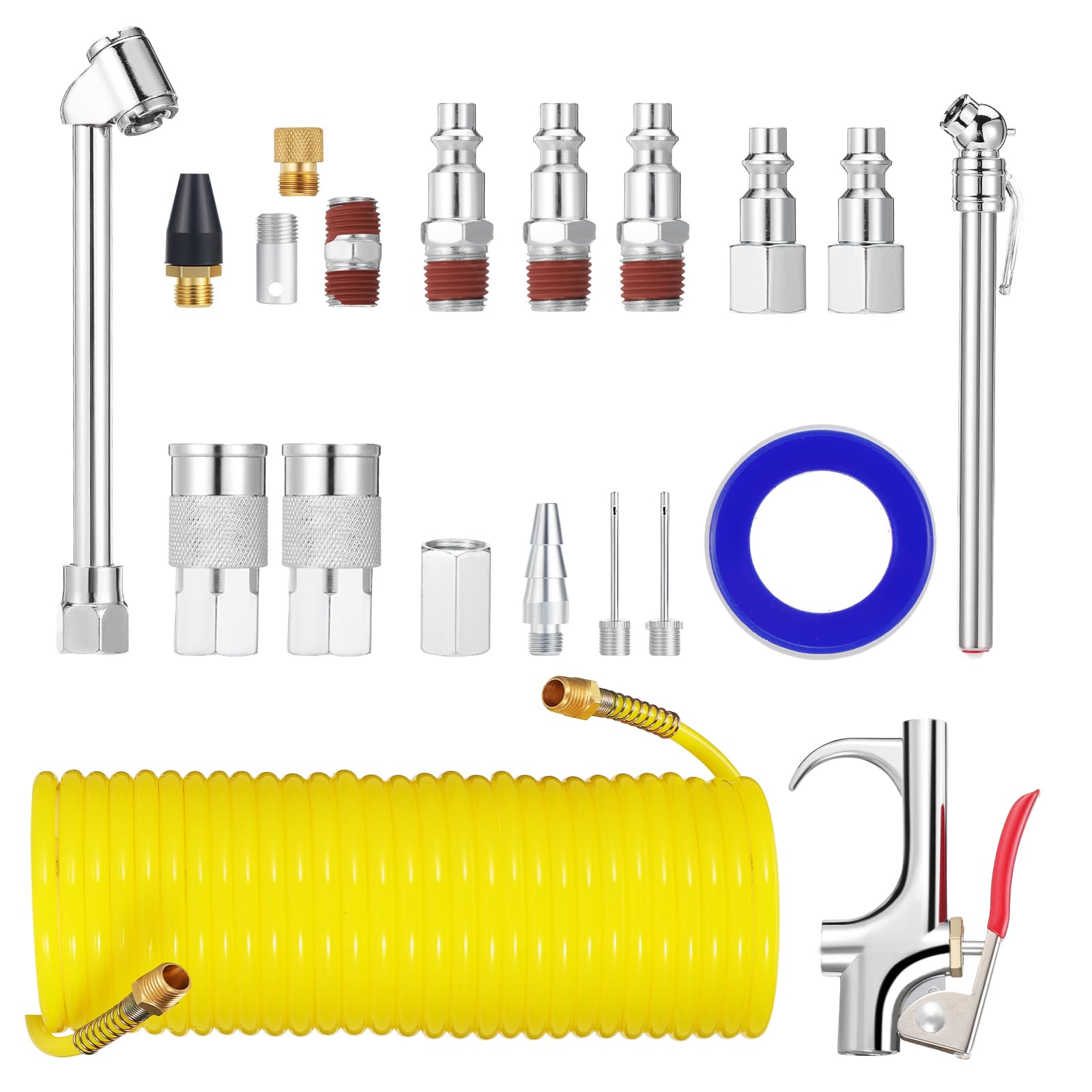 Fippy 20PCS Air Compressor Accessory Kit with Hose, Air Compressor Tool Includes Recoil Air Hose, Air Duster Blow Gun and Nozzles, Air Compressor Fitting