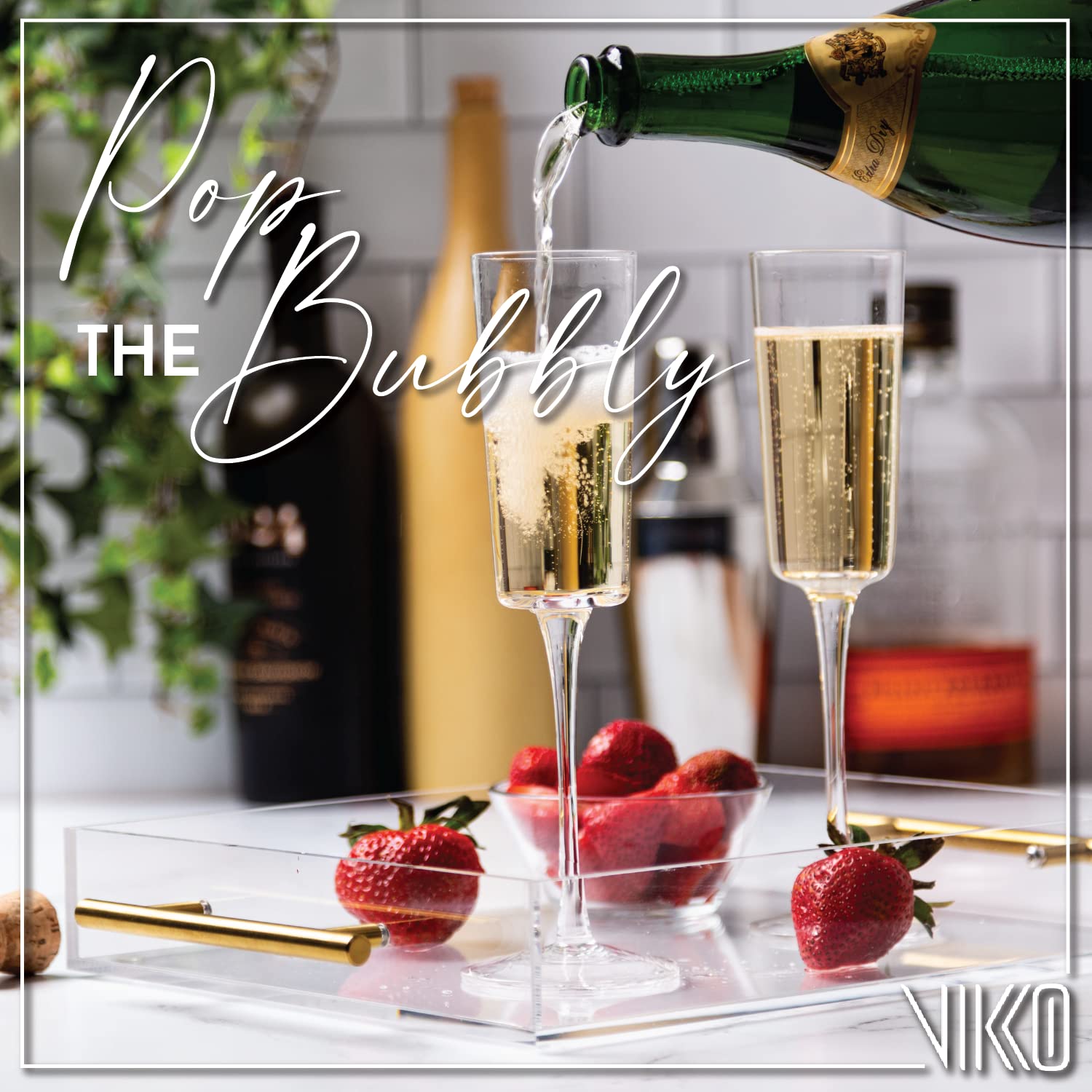 Vikko Champagne Flutes, Large 8 Oz Capacity, Crystal Clear Champagne Glasses, Set of 2 Elegant Sparkling Wine Glasses