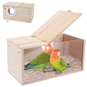 gindoor parakeet nesting box transparent bird house for cage natural wood breeding box for parrot parakeet cockatiel lovebirds budgie conure and other small birds