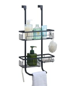 sunnypoint classic metal bathroom shower caddy, over door hanging storage organizer basket (standard, black)