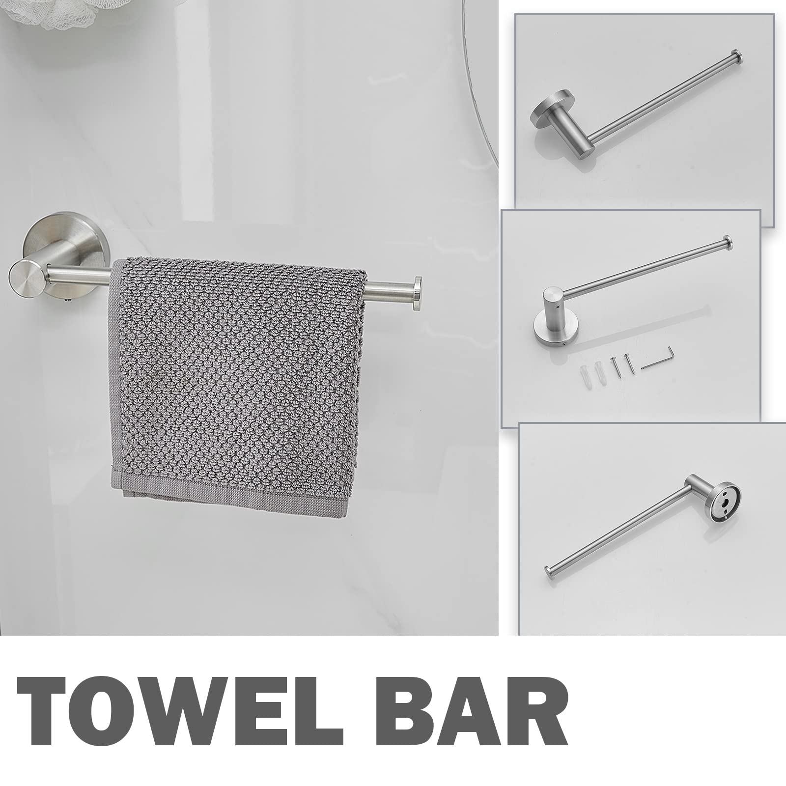 Bathroom Towel Bar Holder Sets, 5-Piece Brushed Nickel Bathroom Hardware Set, Stainless Steel Bath Accessories Kit Wall Mounted