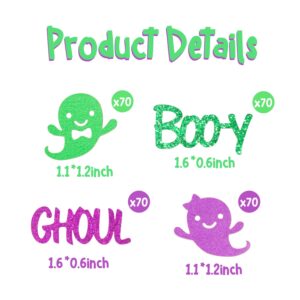 Winnwing 280Pcs Boo-y or Ghoul Halloween Gender Reveal Confetti Glitter Sprinkles Paper Scatter Table Decorations Supplies Team Boy Team Girl He or She Baby Shower Birthday Wedding (Green,Purple)