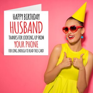 Stuff4 Funny Birthday Cards for Husband - Look Up From Your Phone - Joke Happy Birthday Card for Husband from Wife Partner, Hubby Birthday Gifts, 5.7 x 5.7 Inch Humor Greeting Cards