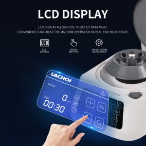 LACHOI Mini Lab Centrifuge Machine 1000-10000RPM Adjustable Time LCD Digital Mini Microcentrifuge Scientific Mini Centrifuge Benchtop with 2 Rotors for 8×0.2/0.5/1.5/2ml Tubes&2×8×0.2ml PCR Strips