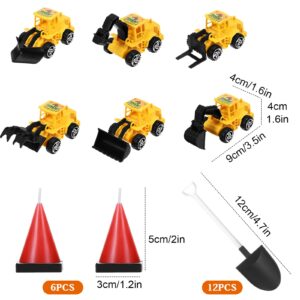 Yerliker 24 Pcs Construction Party Decoration Set Construction Cone Shaped Cake Candles 6 Construction Truck Excavator Cake Toppers 12 Plastic Shovel Shape Spoons for Kids Boy Birthday