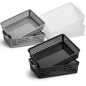 foraineam plastic storage baskets, set of 6 stackable basket bins in 3 colors, 13.8 x 9.9 x 3.3 inch, lightweight, durable, multi-functional storage baskets