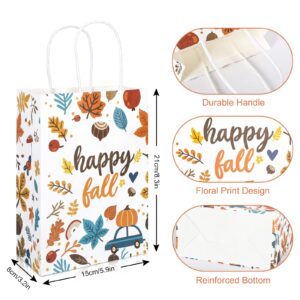 AnyDesign 16Pcs Happy Fall Gift Bags Maple Leaves Pumpkin Paper Bags with Handle for Thanksgiving Day Fall Themed Wedding Birthday Bridal Shower Party Favors, 5.9 x 8.3 x 3.2 Inch