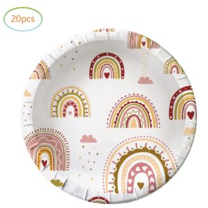 Hzleyw Boho Rainbow Birthday Party Supplies, 20 Plates and 20 Napkins, Boho Rainbow Birthday Party Baby Shower Decorations Supplies Paper Plates Napkins for Girl Boy 20 Guests