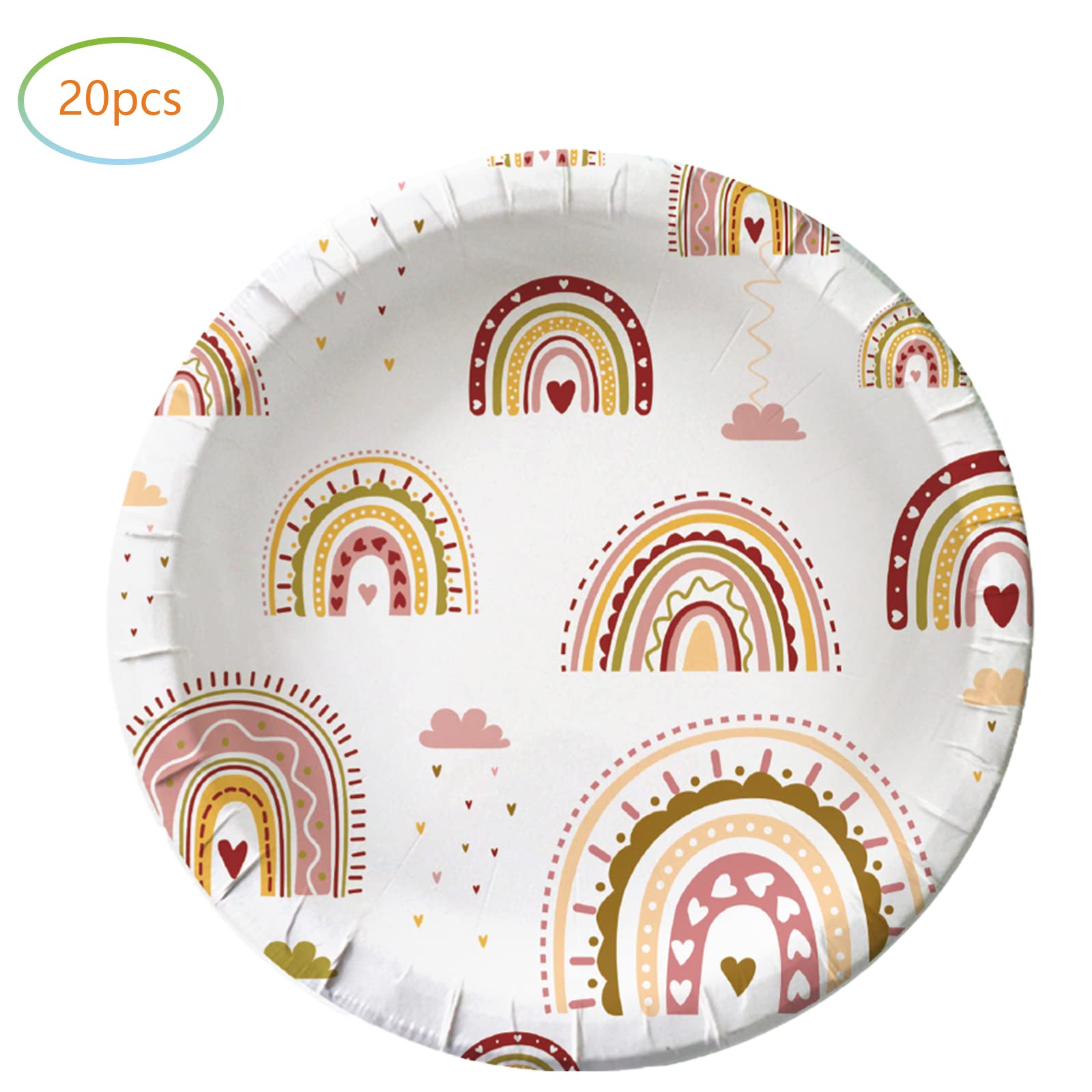 Hzleyw Boho Rainbow Birthday Party Supplies, 20 Plates and 20 Napkins, Boho Rainbow Birthday Party Baby Shower Decorations Supplies Paper Plates Napkins for Girl Boy 20 Guests