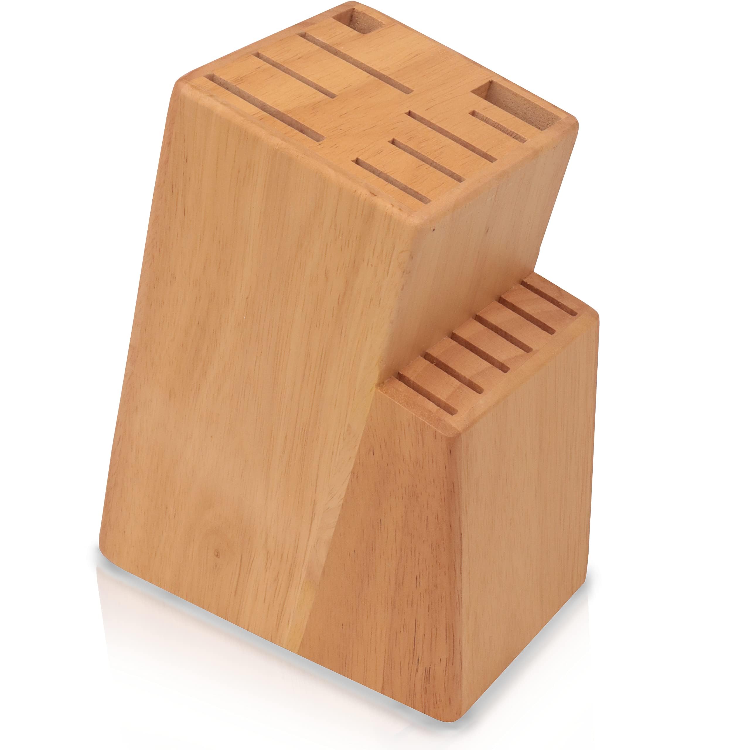 Kitchen knife holder elegant & sturdy (15 slots). Universal knife block with slots for knives, scissor and sharpenner. Knife Block without Knives. Kitchen knife holders for counter top. (Pine)