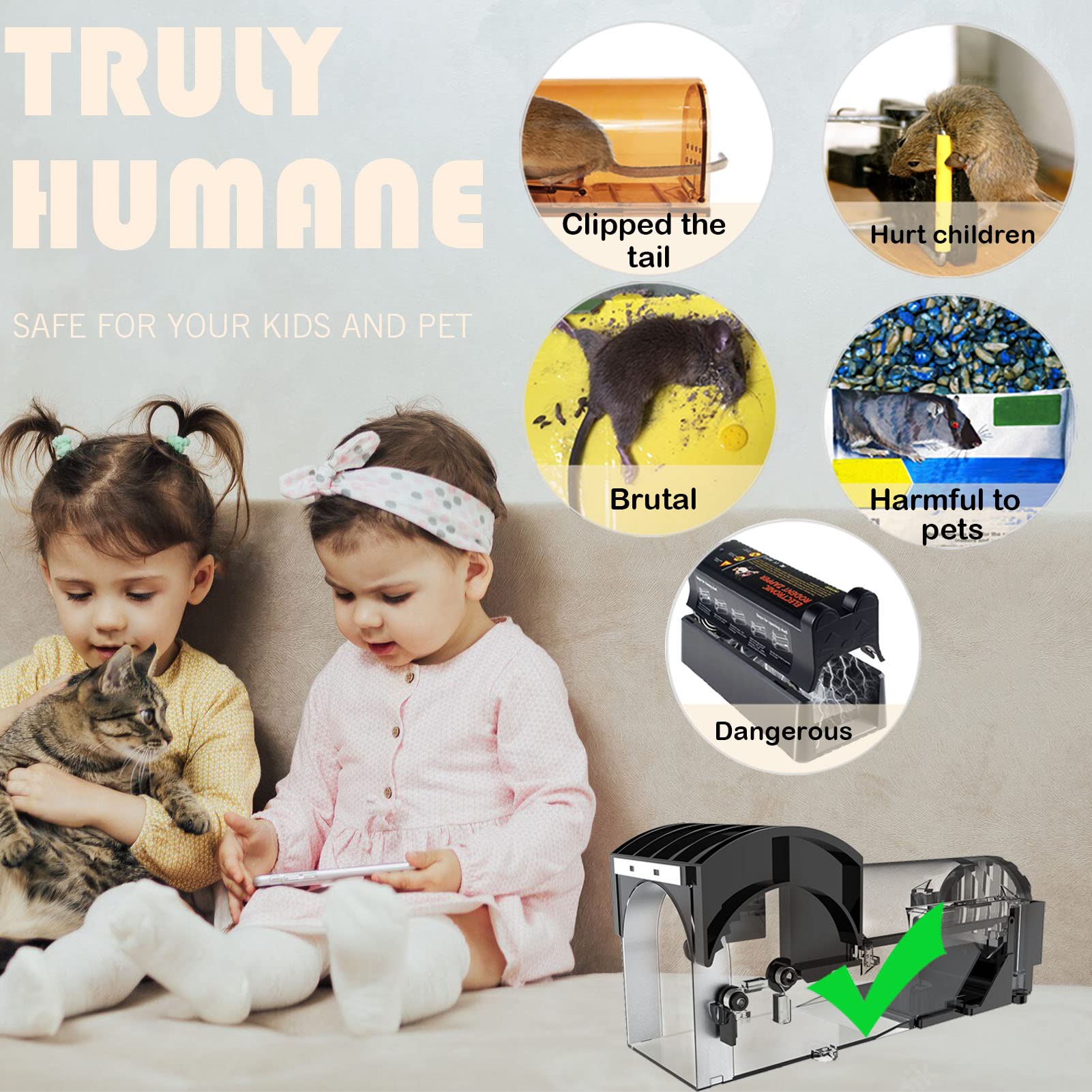 IIWEY Humane Mouse Traps, 8.9 inches Enlarged No Kill Rat Trap, Reusable Catch and Release Mice Traps, Pet and Children Friendly Mouse Trap That Work (2 Pack)