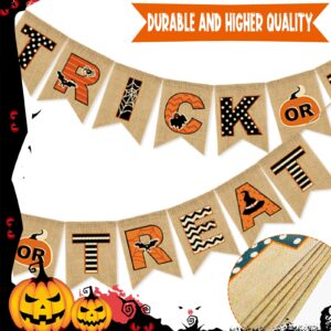 Halloween Banner Happy Trick or Treat Hanging Burlap Banner for Fireplace, Halloween Bunting Garland Banner for Mantle Home Halloween Party Decorations