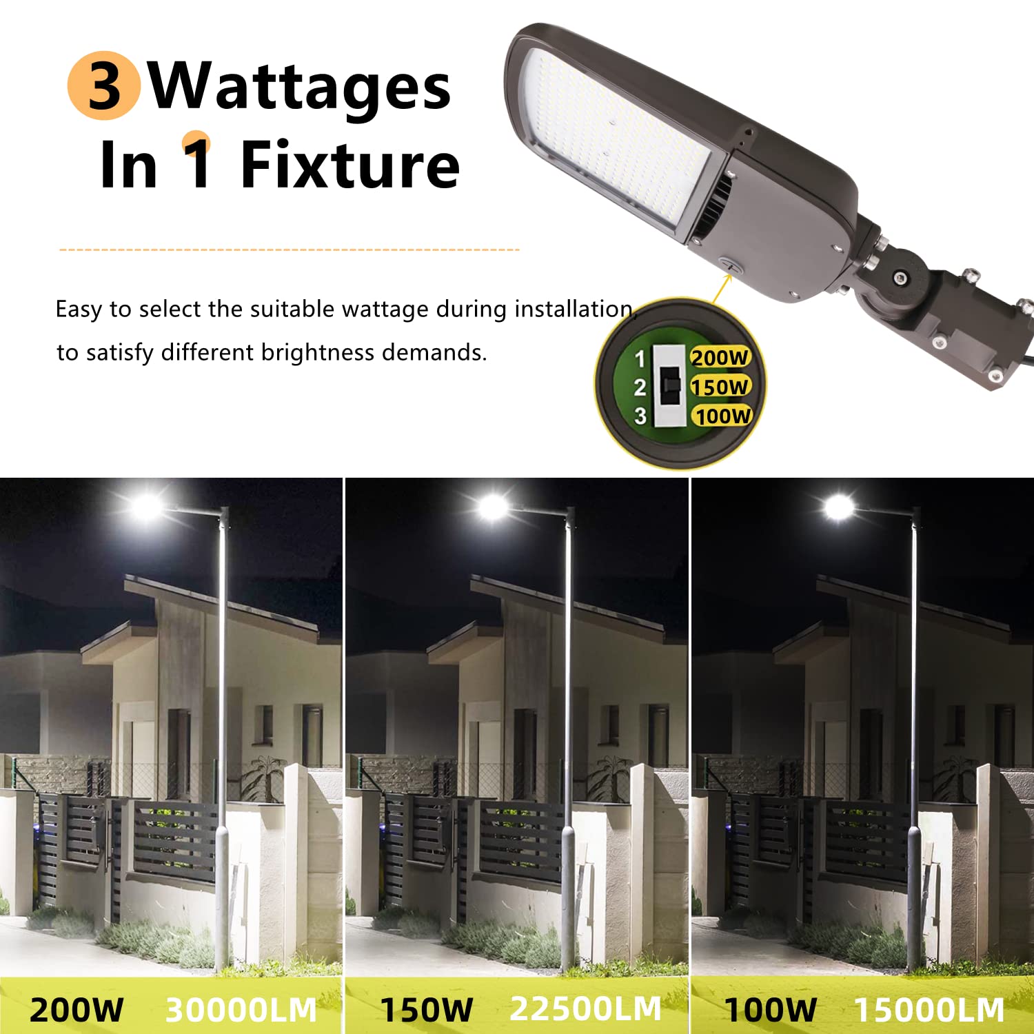 200W Outdoor LED Parking Lot Light with Adjustable Slip Fitter Mount, 5000K LED Area Light with Dusk to Dawn Photocell, 100-277V 28000LM [600W-800W HPS/HID Equiv] ETL LED Commercial LED Flood Light