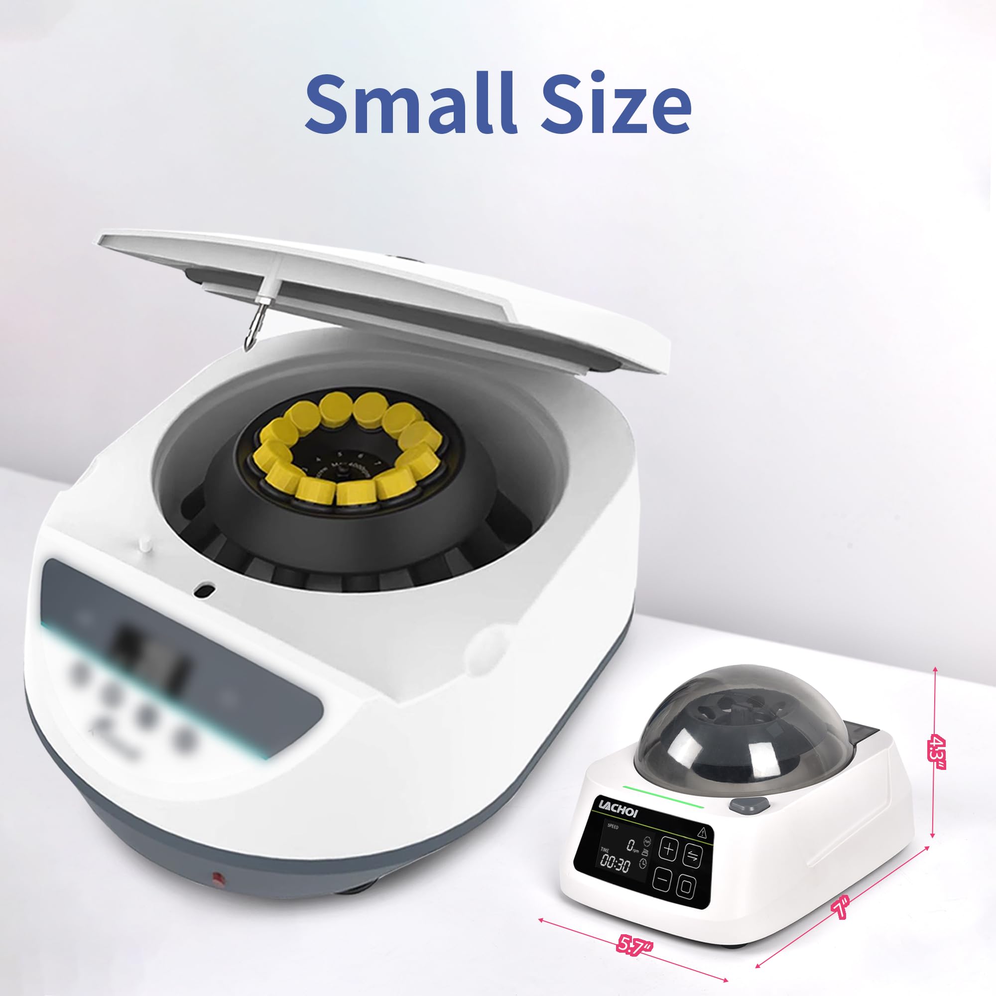 LACHOI Mini Lab Centrifuge Machine 1000-10000RPM Adjustable Time LCD Digital Mini Microcentrifuge Scientific Mini Centrifuge Benchtop with 2 Rotors for 8×0.2/0.5/1.5/2ml Tubes&2×8×0.2ml PCR Strips