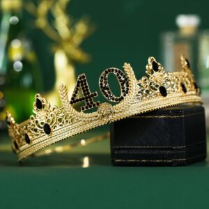 40th Birthday Crown and Sash, Party Decoration for Men (Gold)