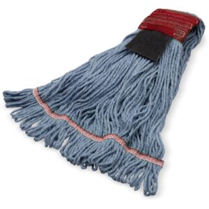 sparta flo-pac acrylic mop head, loop-ended, wide band with 5" red band with scrubber for organized cleaning, large, blue