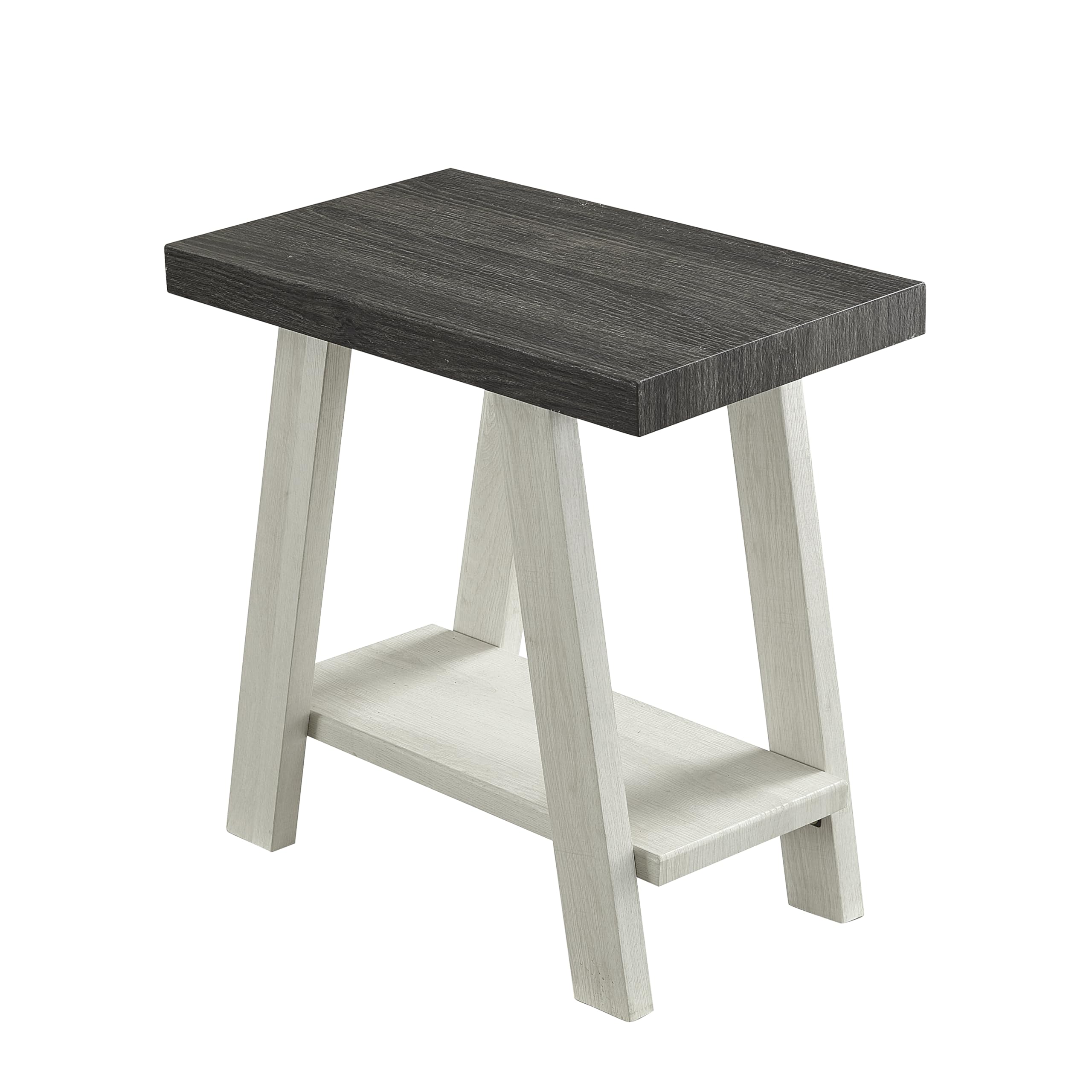 Roundhill Furniture Athens Contemporary Two-Tone Wood Shelf Side Table, Weathered Charcoal and Beige