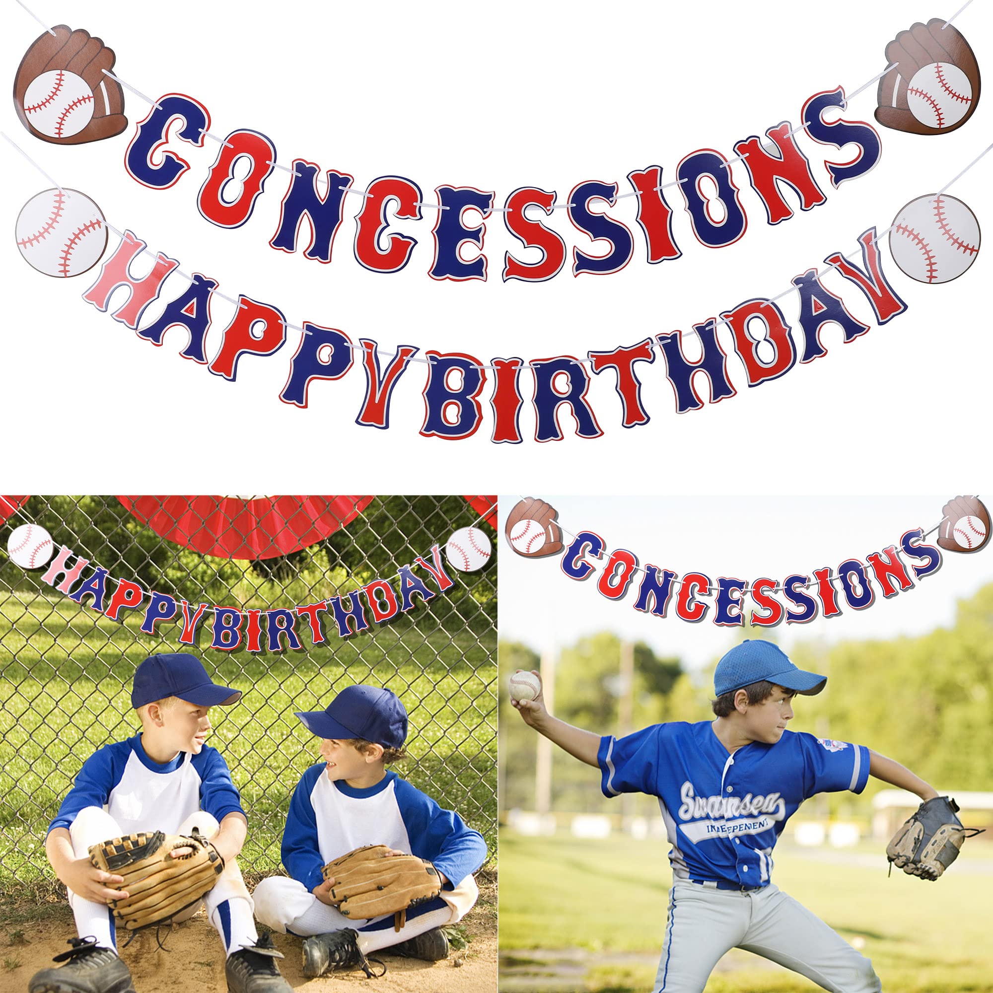 Set of 5 Baseball Birthday Banners Baseball Sports Paper Garlands Baseball Pennant Bunting Flag Decor Concessions Party Sign for Party Supplies Baby Shower Boys and Girls