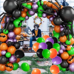 Halloween Balloon Garland Arch Kit, 128PCS Black Long Twisting Balloon Metallic Purple Balloon Orange Light Green Balloons with Bat for Ghost Halloween Party Decorations Supplies Kids House Garden