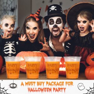 12 Oz Bulk Plastic Halloween Party Cups Clear Disposable Cups Printed Happy Halloween with Spider and Cobweb Disposable Plastic Party Cups Tableware for kids Adults Halloween Party Supplies(36 Pack)