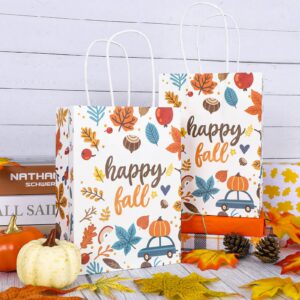 AnyDesign 16Pcs Happy Fall Gift Bags Maple Leaves Pumpkin Paper Bags with Handle for Thanksgiving Day Fall Themed Wedding Birthday Bridal Shower Party Favors, 5.9 x 8.3 x 3.2 Inch