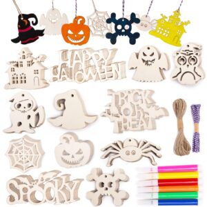 shindel halloween wood ornaments, 72pcs unfinished wood cutouts blank wood ornaments for halloween hanging decorations gifts