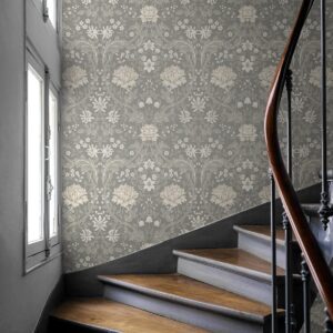 NextWall Honeysuckle Trail Floral Peel and Stick Wallpaper (Daydream Grey)