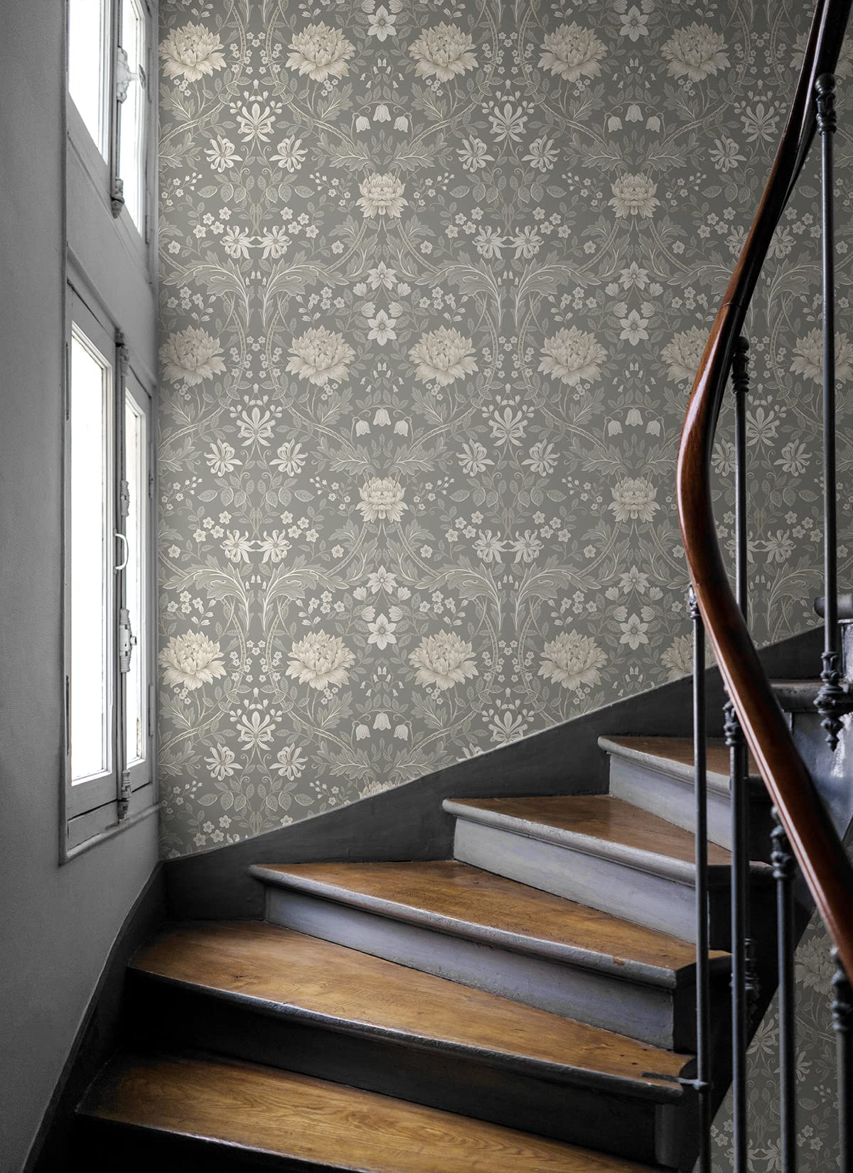 NextWall Honeysuckle Trail Floral Peel and Stick Wallpaper (Daydream Grey)