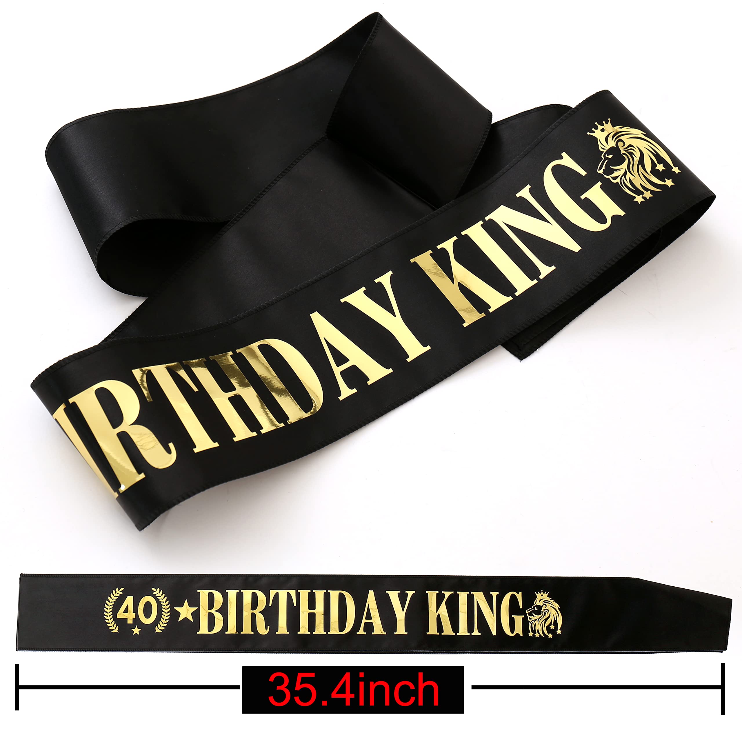 40th Birthday Crown and Sash, Party Decoration for Men (Gold)