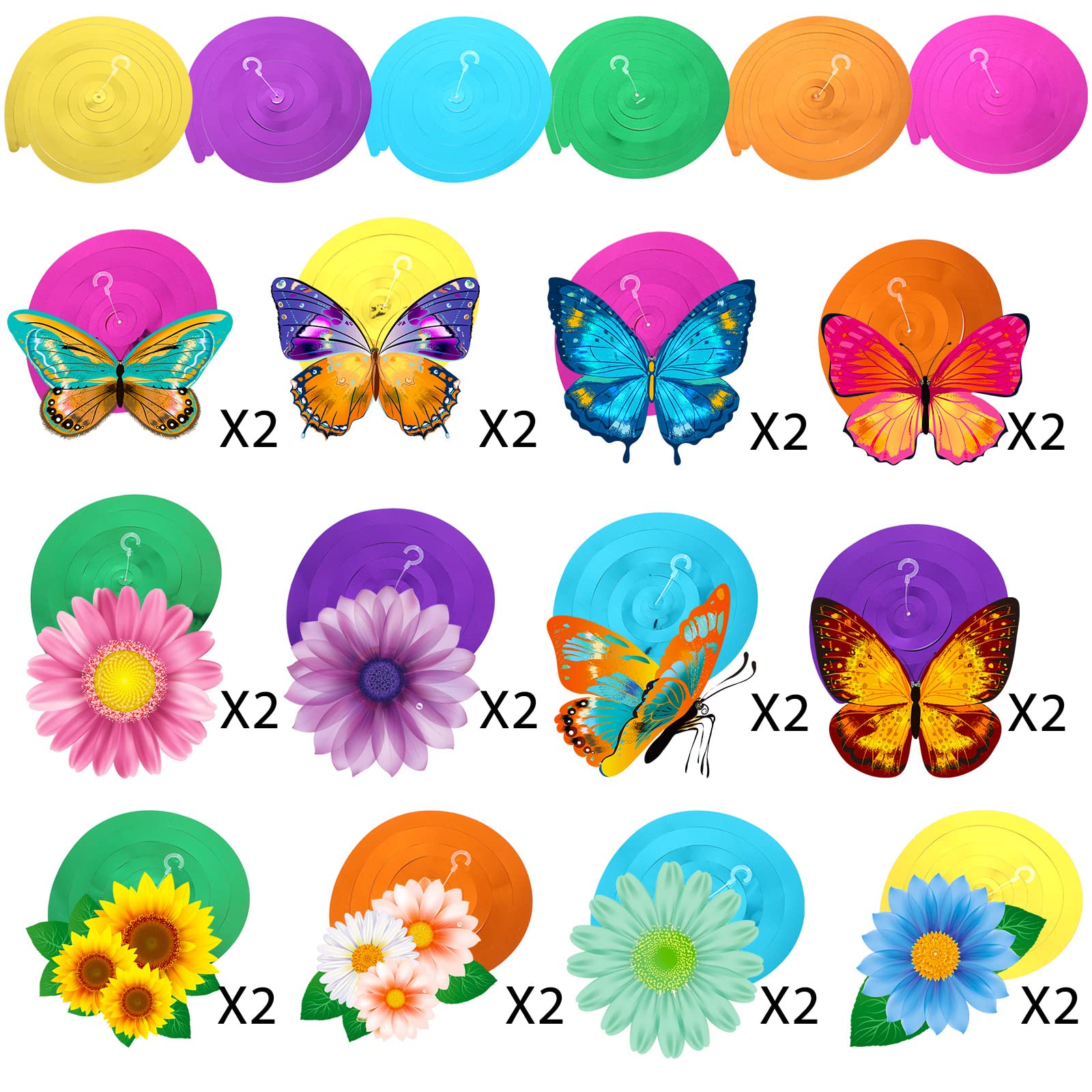 30 Pcs Flowers Butterfly Hanging Swirl Decorations, Spring Summer Sunflower Baby Shower Decor for Women Birthday Easter Party Baby Shower Mother's Day Wedding Supplies(Flower and Butterfly)