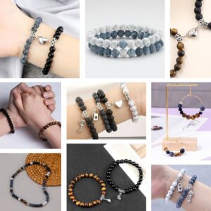 Stone Beads for Jewelry Making, Charm Bracelet Making Kit 450Pcs Beads for Bracelets Making Kit DIY Magnetic Bracelets for Couples Lovers