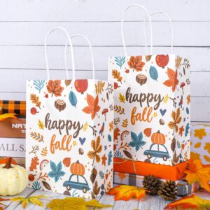 AnyDesign 16Pcs Happy Fall Gift Bags Maple Leaves Pumpkin Paper Bags with Handle for Thanksgiving Day Fall Themed Wedding Birthday Bridal Shower Party Favors, 5.9 x 8.3 x 3.2 Inch