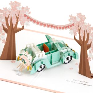 hallmark signature paper wonder pop up wedding card (classic car, just married)