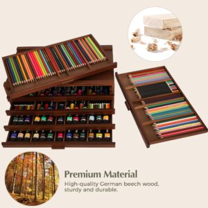 VISWIN Upgraded 6-Drawer Wood Artist Supply Storage Box with Removable Dividers, Premium Beech Wood Art Storage Box, Portable Organizer Box for Paints, Markers, Pencils, Pens, Brushes and Art Supplies