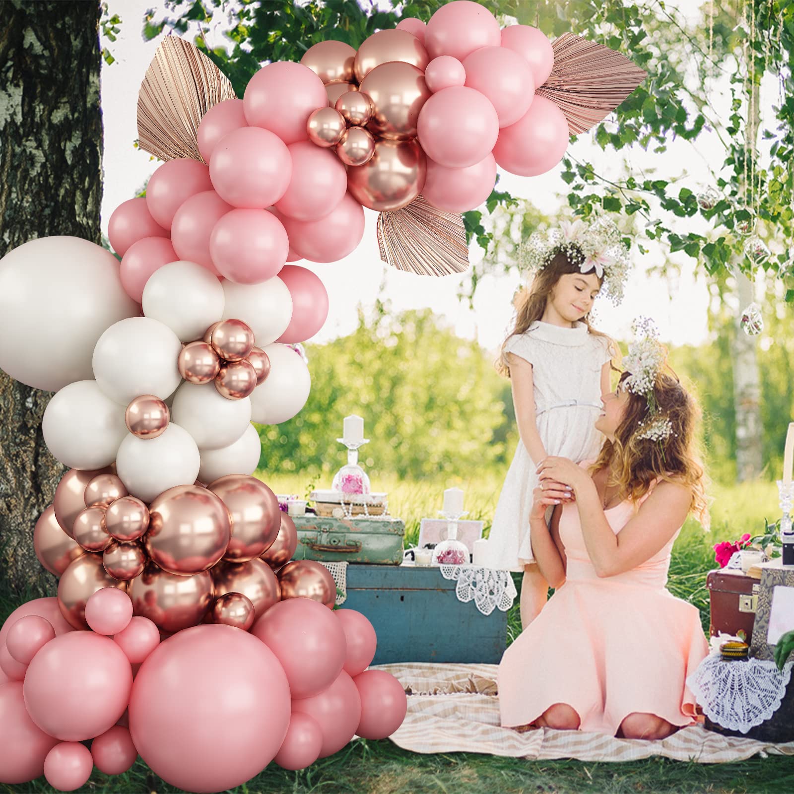 Pink Balloon Garland Arch Kit, Sakura Pink Sand White and Metallic Rose Gold Latex Balloons for Baby Shower Wedding Birthday Graduation Anniversary Bachelorette Party Decorations