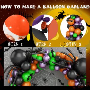 Halloween Balloon Garland Arch Kit, 128PCS Black Long Twisting Balloon Metallic Purple Balloon Orange Light Green Balloons with Bat for Ghost Halloween Party Decorations Supplies Kids House Garden