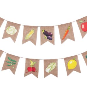 YLooDasy Farmers Market Party Decorations Vegetable Banner Burlap Bunting Garland for Farmers Market Produce Stand or Gardener Theme Farm Party Supplies