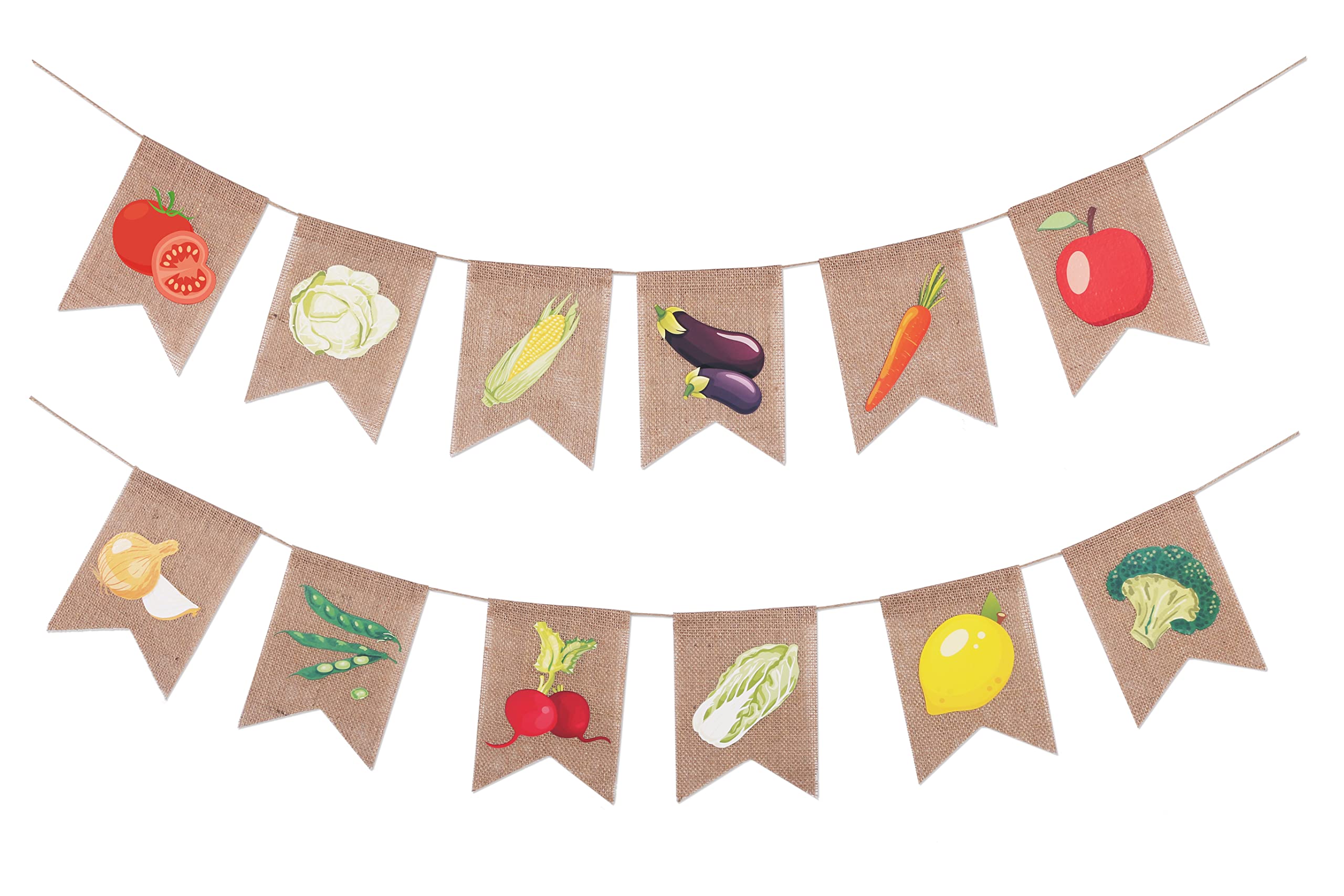 YLooDasy Farmers Market Party Decorations Vegetable Banner Burlap Bunting Garland for Farmers Market Produce Stand or Gardener Theme Farm Party Supplies