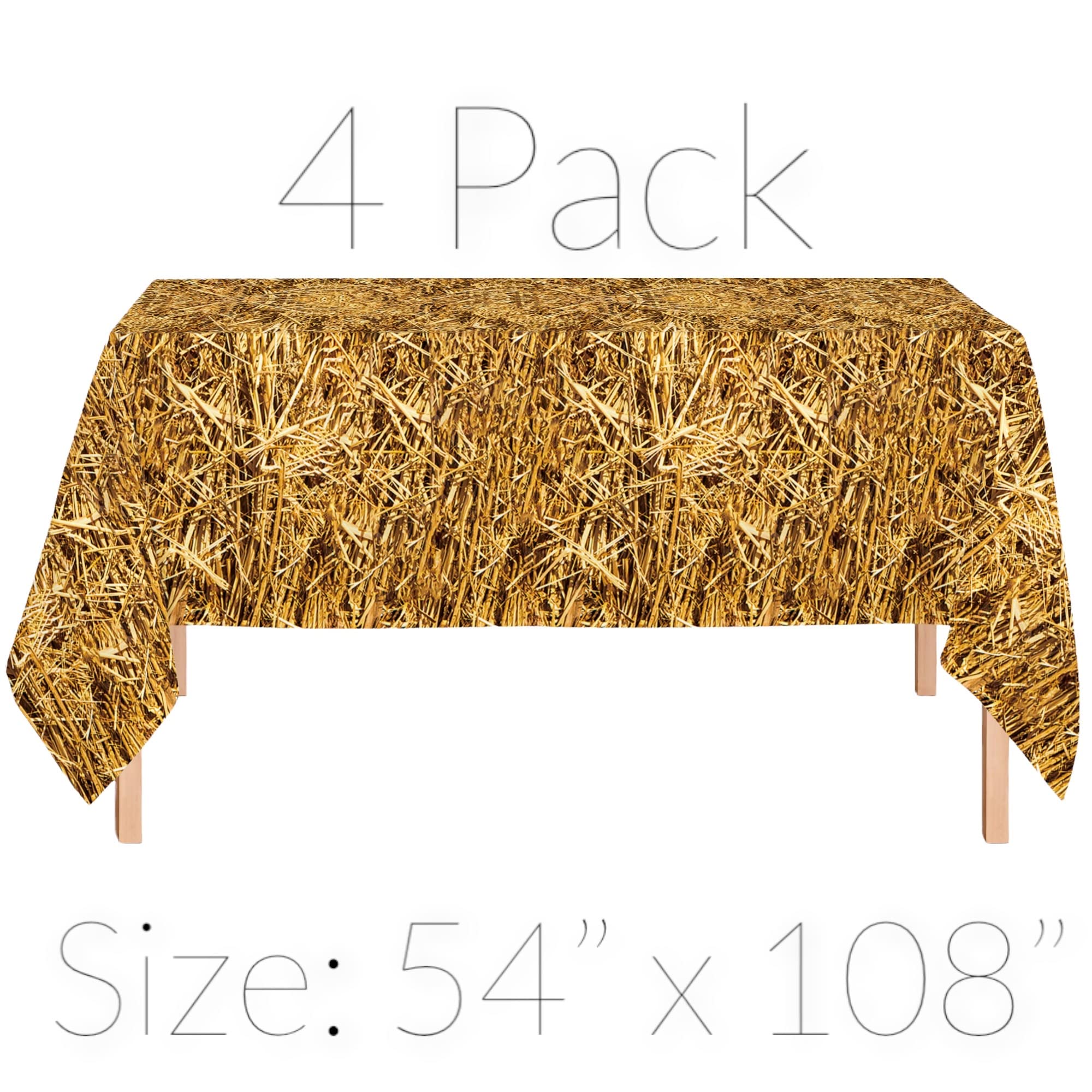 Oojami 4 Pack Straw Table Cover Western Birthday Theme Tablecloth Large Size 54" x 108" Ideal for Cowboy Theme Party, Hawaiian Luau, Carnivals, Farm Theme Birthdays, Pumpkin Patch, Hay Bales